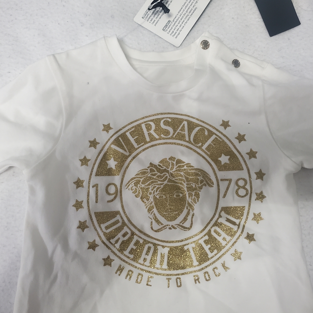6M Unisex Versace Kids White and Gold T-Shirt